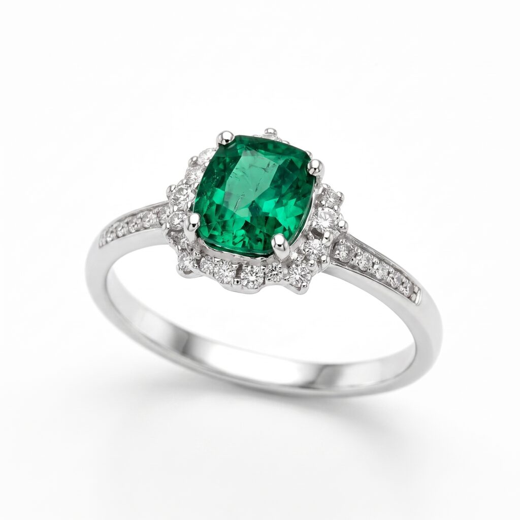 Anillo de compromiso de oro con esmeralda